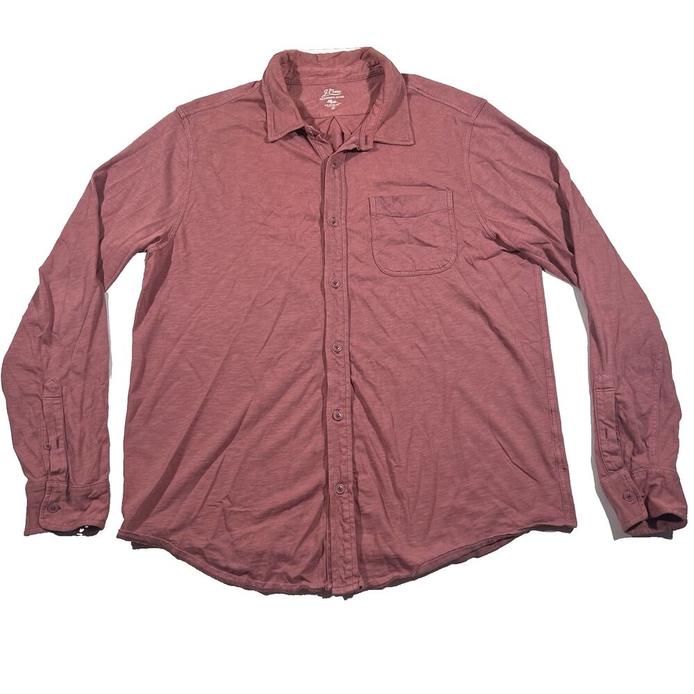 J Crew Red Garment Dyed Cotton Long Sleeve Button Shirt Chest Pocket Men's XL